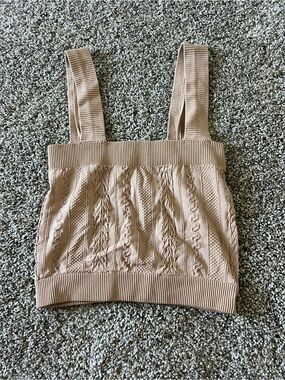 Knit Cable Crop Tank Top - Beige